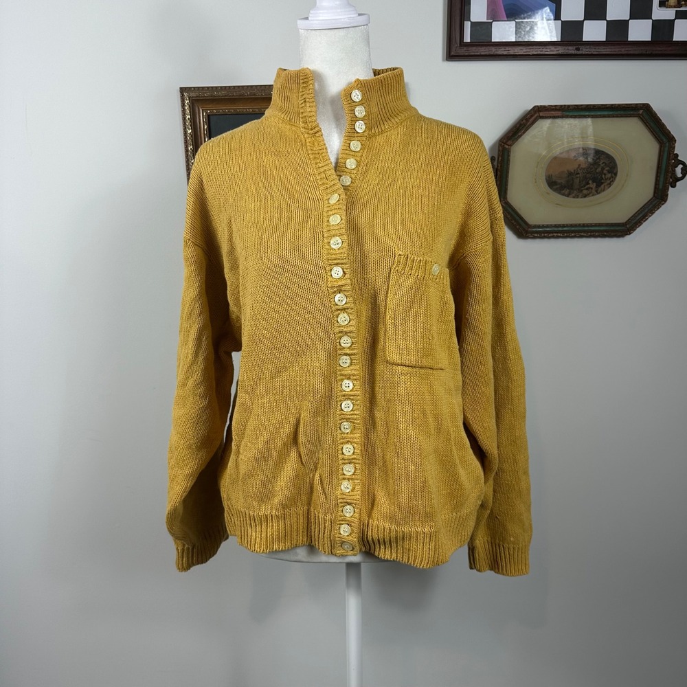 Jamie Scott Mustard Knit Cotton Cardigan Sweater w/ Button Details - SIZE L Fall